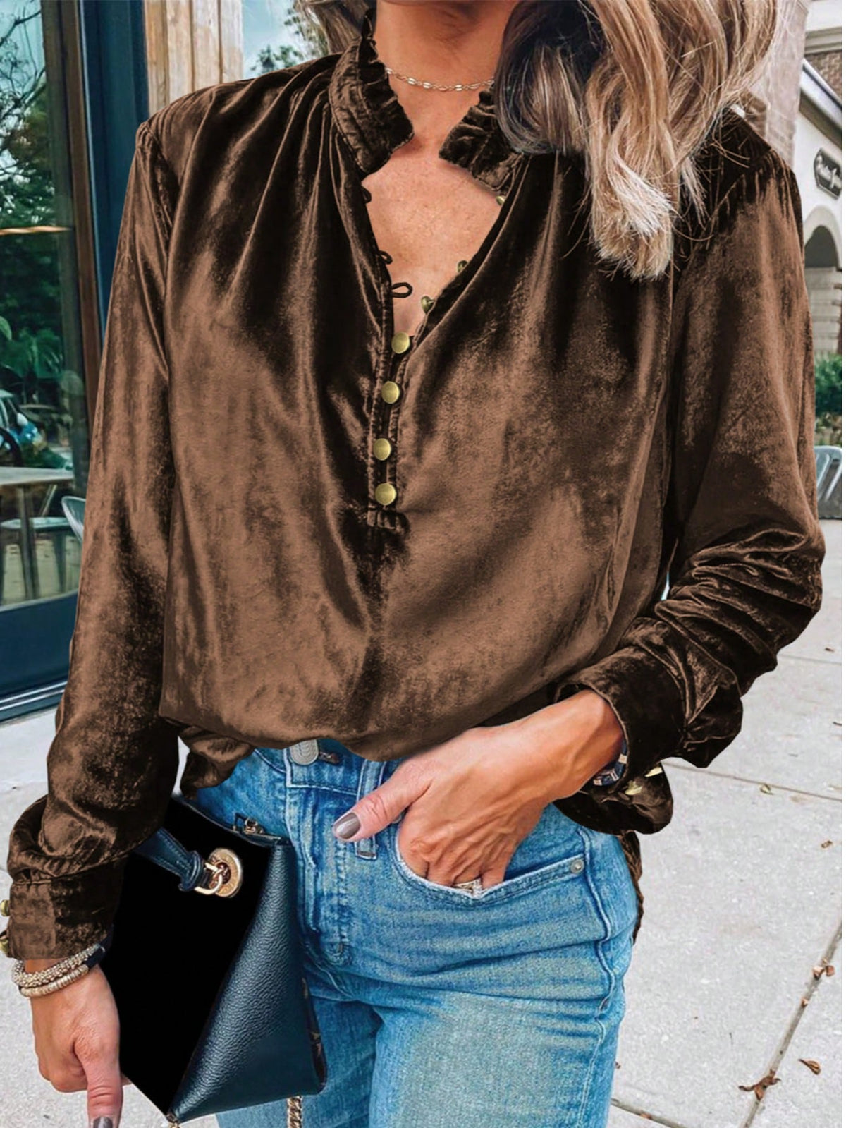 Boho Retro Vintage 60's Velvet Velour Red Grey Charcoal Drop Sleeve Balloon Puff Loose Party Shirt Blouse