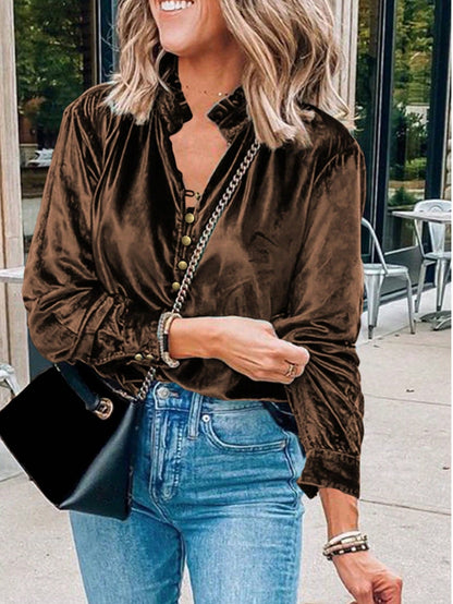 Boho Retro Vintage 60's Velvet Velour Red Grey Charcoal Drop Sleeve Balloon Puff Loose Party Shirt Blouse