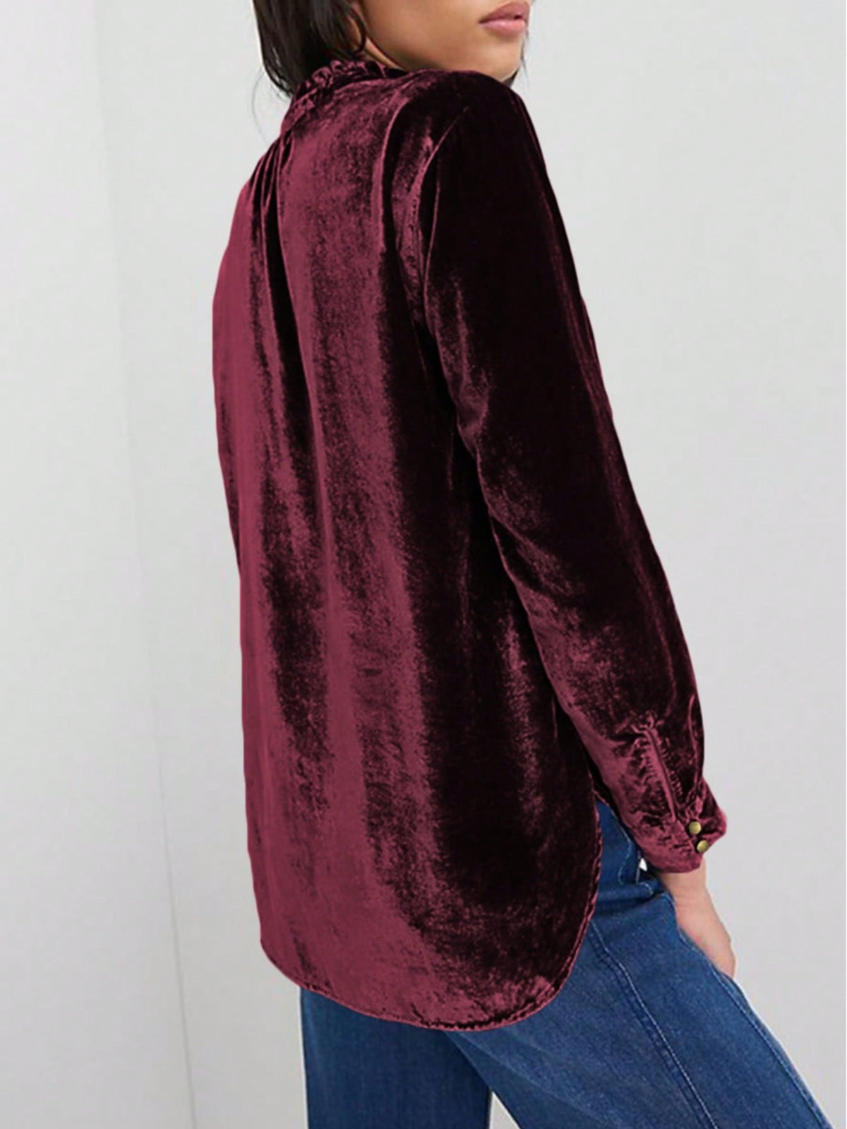 Boho Retro Vintage 60's Velvet Velour Red Grey Charcoal Drop Sleeve Balloon Puff Loose Party Shirt Blouse