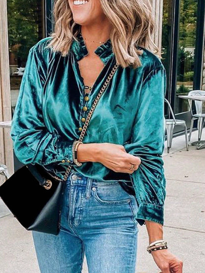 Boho Retro Vintage 60's Velvet Velour Red Grey Charcoal Drop Sleeve Balloon Puff Loose Party Shirt Blouse