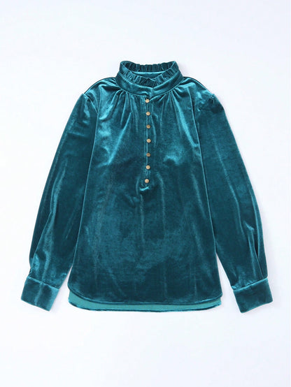 Boho Retro Vintage 60's Velvet Velour Red Grey Charcoal Drop Sleeve Balloon Puff Loose Party Shirt Blouse