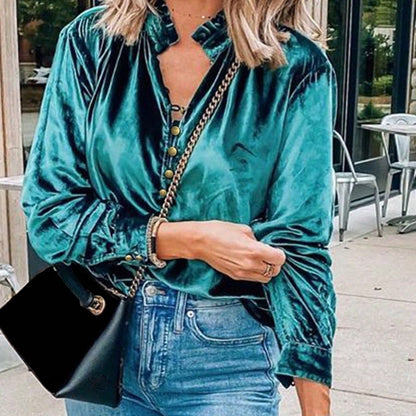 Boho Retro Vintage 60's Velvet Velour Red Grey Charcoal Drop Sleeve Balloon Puff Loose Party Shirt Blouse