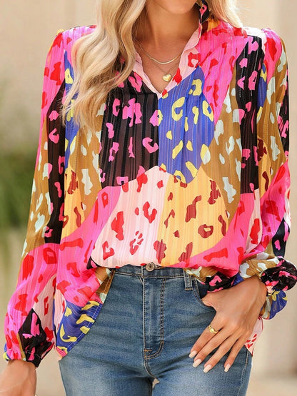 Boho Retro Vintage 60's Vibe Rose Green Cotton  V Notch Neck Lantern Bubble Sleeve Top Shirt Blouse