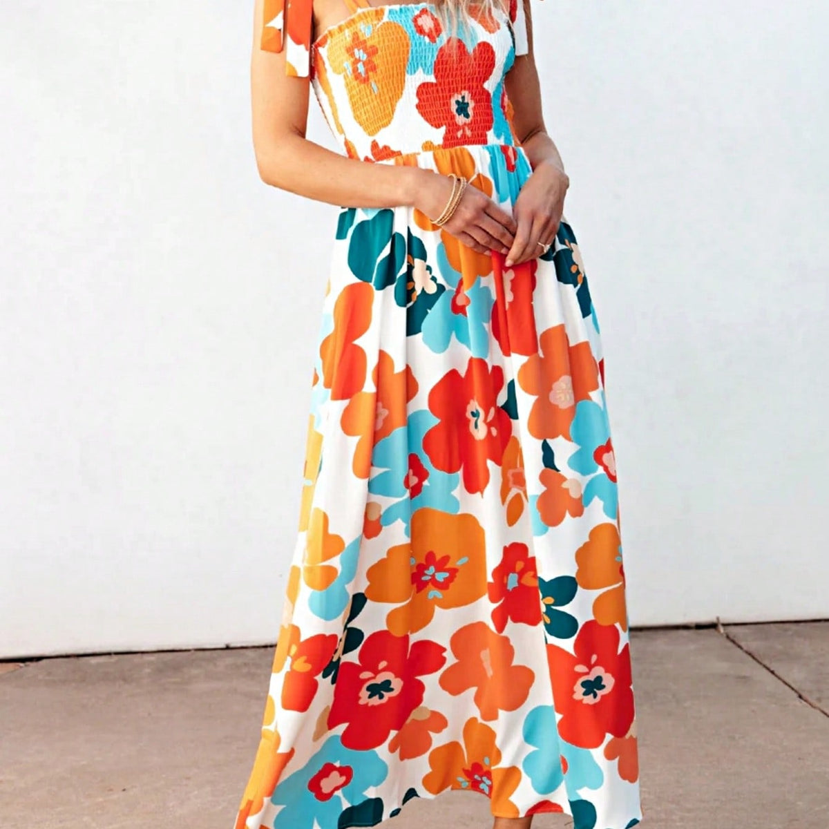 Boho Vacation Geo Smocked Black Pink Wavy Trimmed Tiered Maxi Long Dress V Neck Versatile Summer Dress For Women
