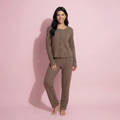 Anna-Kaci Women's 2-Piece Set Soft Knit Lounge Pants and Button-Up Cardigan with Tank Top