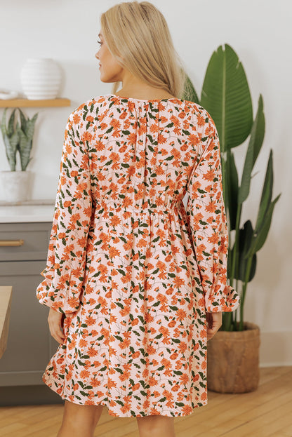Threaded Pear Lola Floral Bubble Sleeve Babydoll Dress