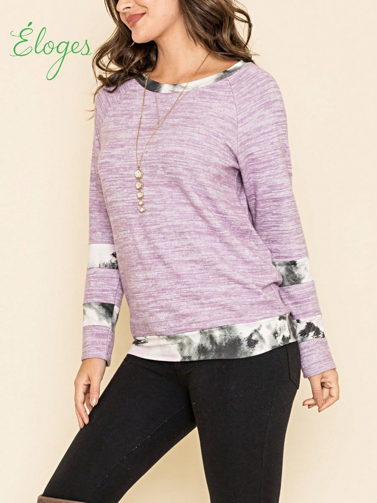Boho Retro 90's Vintage  Preppy V Stitch  Stripe Knit Contrast Binding Brushed Soft Floral Raglan Sleeve Tunic Top Pullover Only
