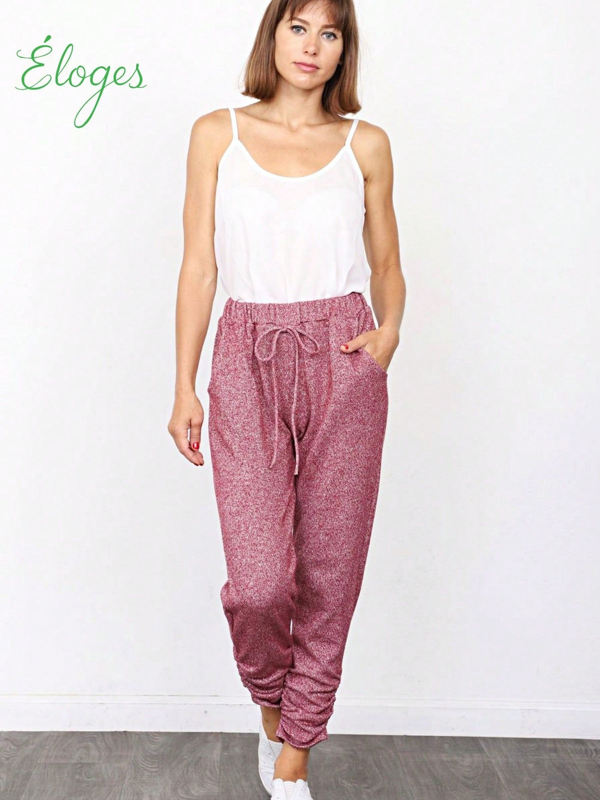 Boho Retro 90's Cloud Tie Dye Pink Blue Grey Shirred Cuff Leg Cropped Jogger Pants With Drawstring