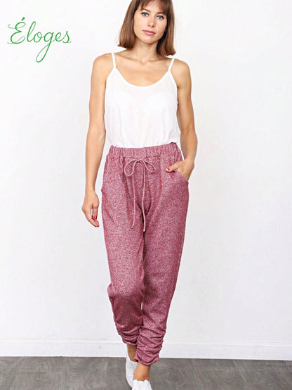 Boho Retro 90's Cloud Tie Dye Pink Blue Grey Shirred Cuff Leg Cropped Jogger Pants With Drawstring