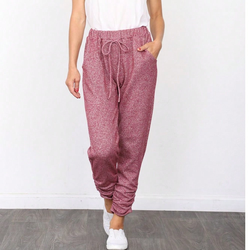 Boho Retro 90's Cloud Tie Dye Pink Blue Grey Shirred Cuff Leg Cropped Jogger Pants With Drawstring