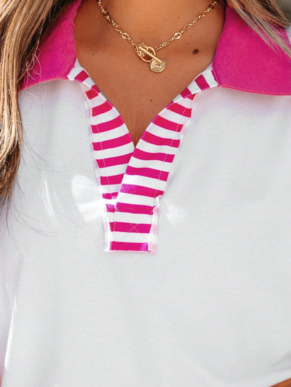 Boho Retro Vintage 90's Stripe Cotton Drop Shoulder Over Size V Neck Rugby  Preppy Shirt  Top Pullover Sweater