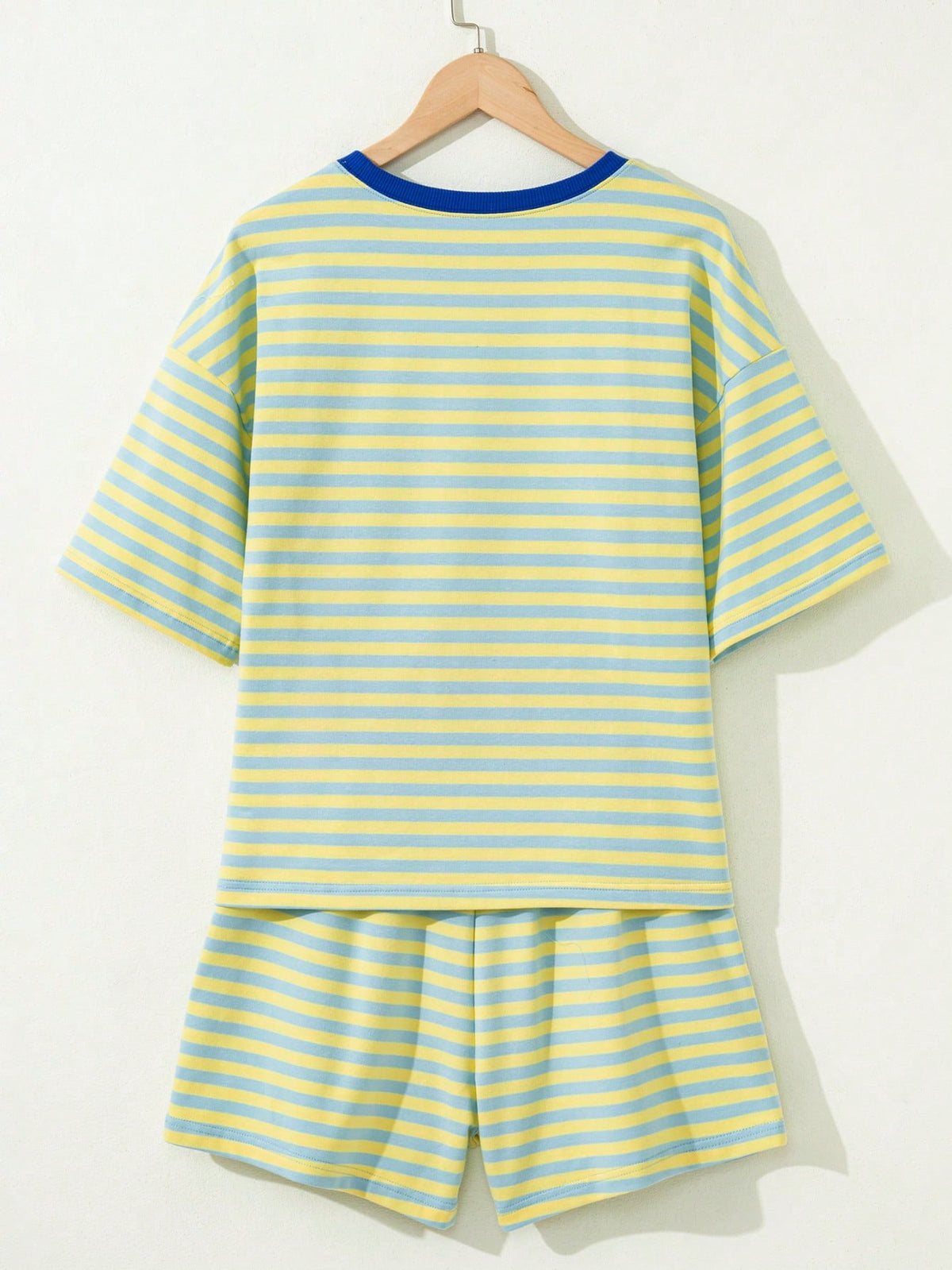 Boho Retro 90's Cotton Stripe Button Drop Shoulder Dolman Henley Top & Pants Shorts Set