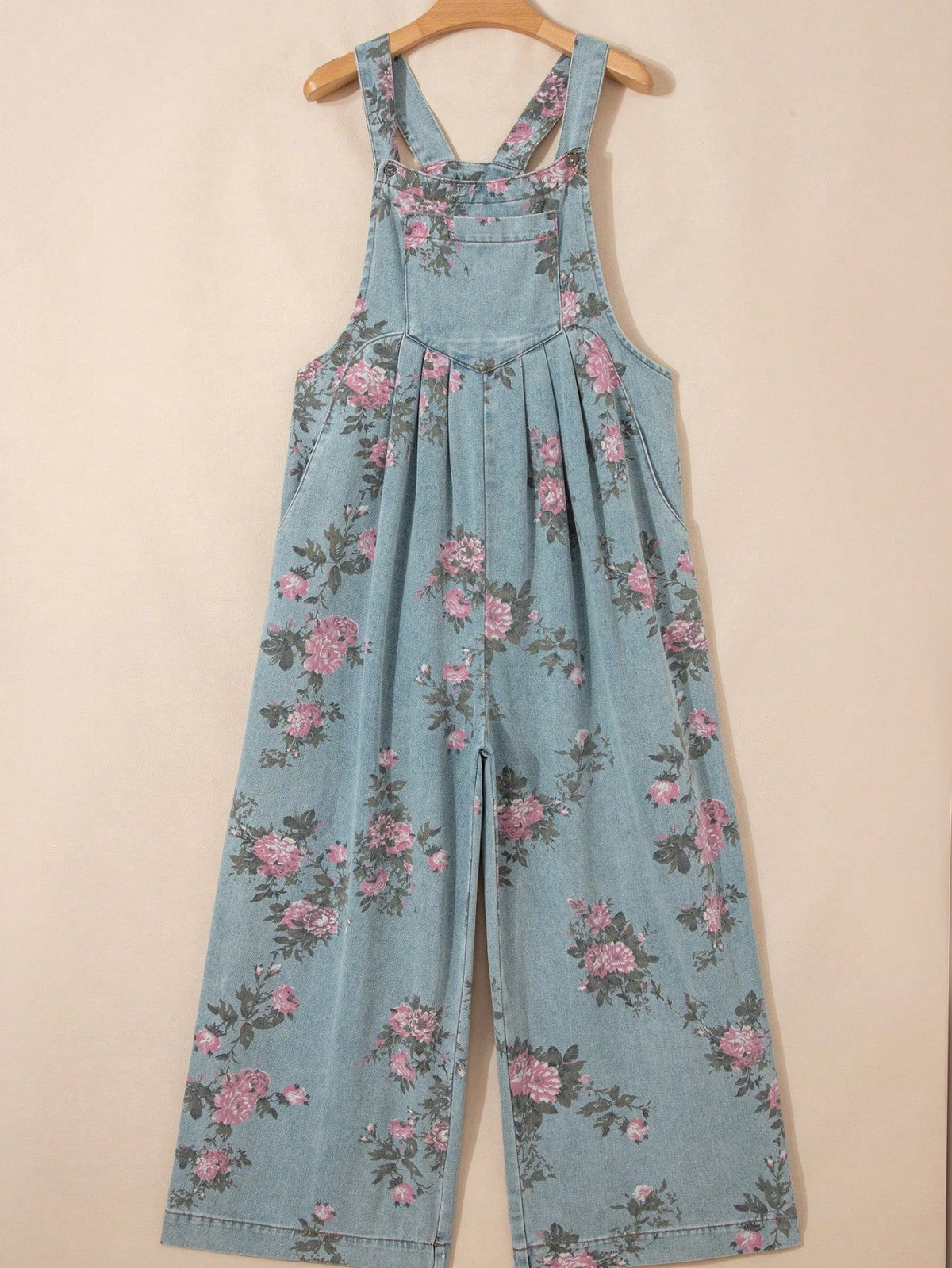 Boho  Button Floral Jean Cotton Denim Overall Romper Jumpsuit