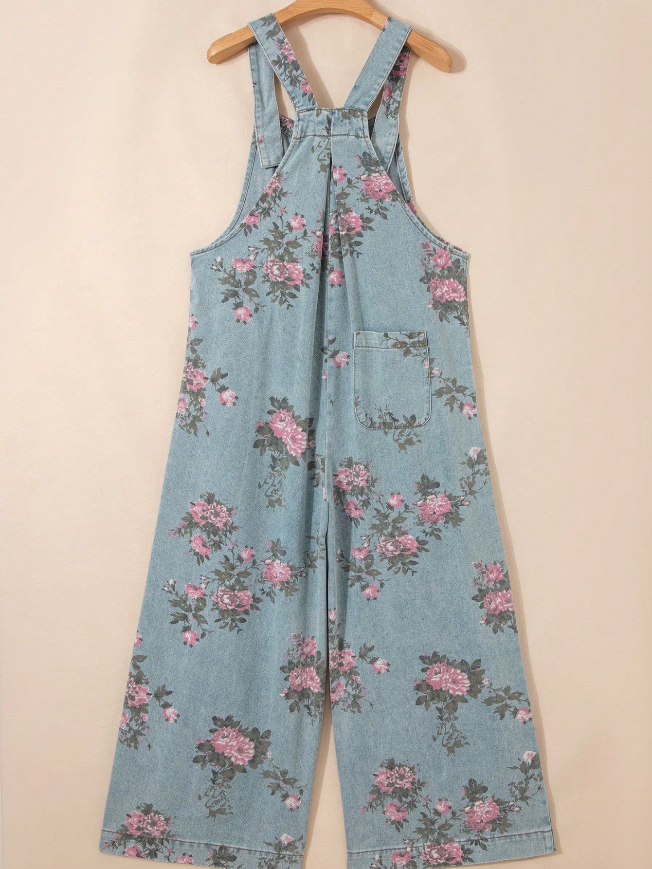 Boho  Button Floral Jean Cotton Denim Overall Romper Jumpsuit