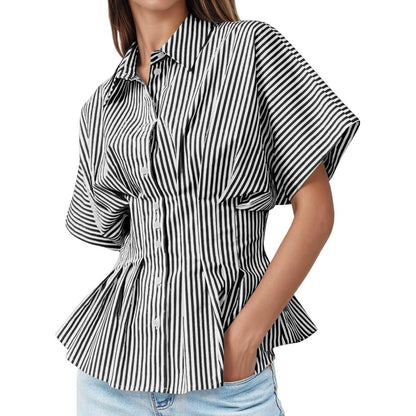 Women's Striped Peplum Button-Down Blouse