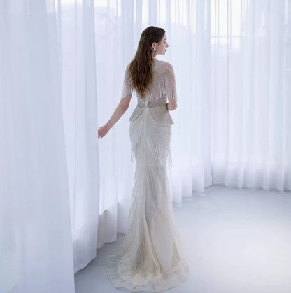 Women’s High-End Luxury Tassel Fishtail Evening Dress | High-Sense Sequin Tassel Party Gown | Trendy Minimalist Mermaid Silhouette Dress | Luxury-Label Statuesque Radiant Formal Wear | 2026 High-Fashion Emerald-Luxe Essential