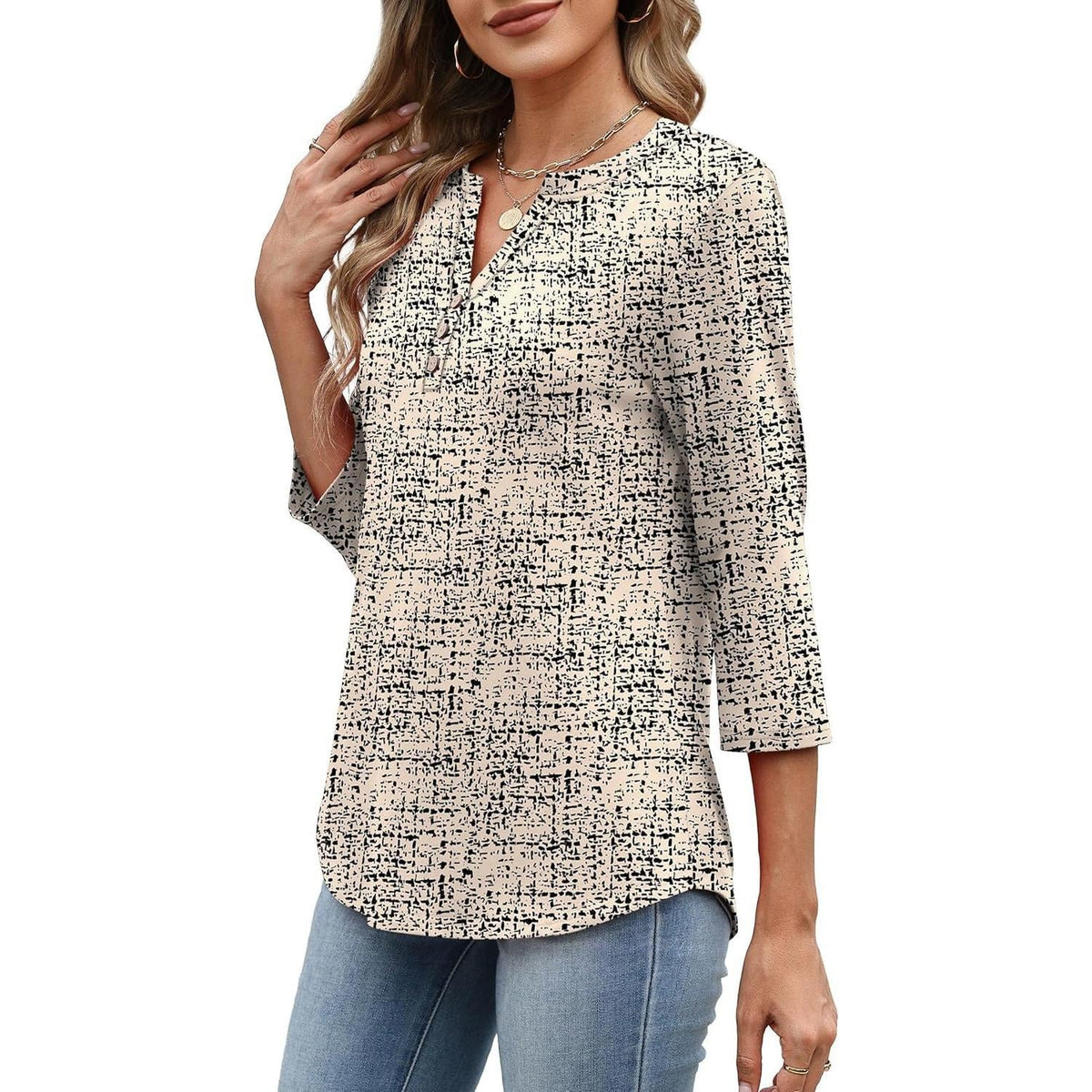 Women's V-Neck 3/4 Sleeve Blouse