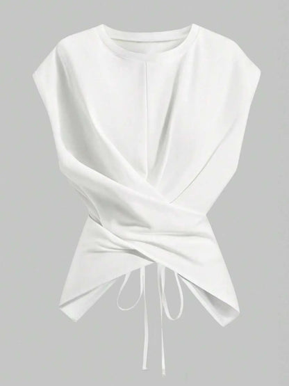 HOT SALE Women's Cap Sleeve Tie Back Cinched Waist Wrap Top