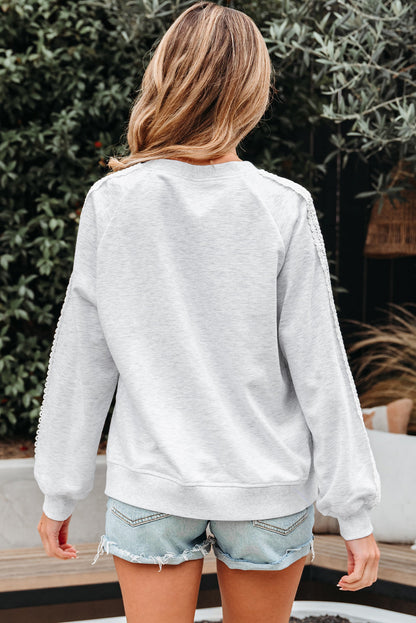 Threaded Pear Peyton Lace Patchwork Raglan Sleeve Crew Neck Sweatshirt
