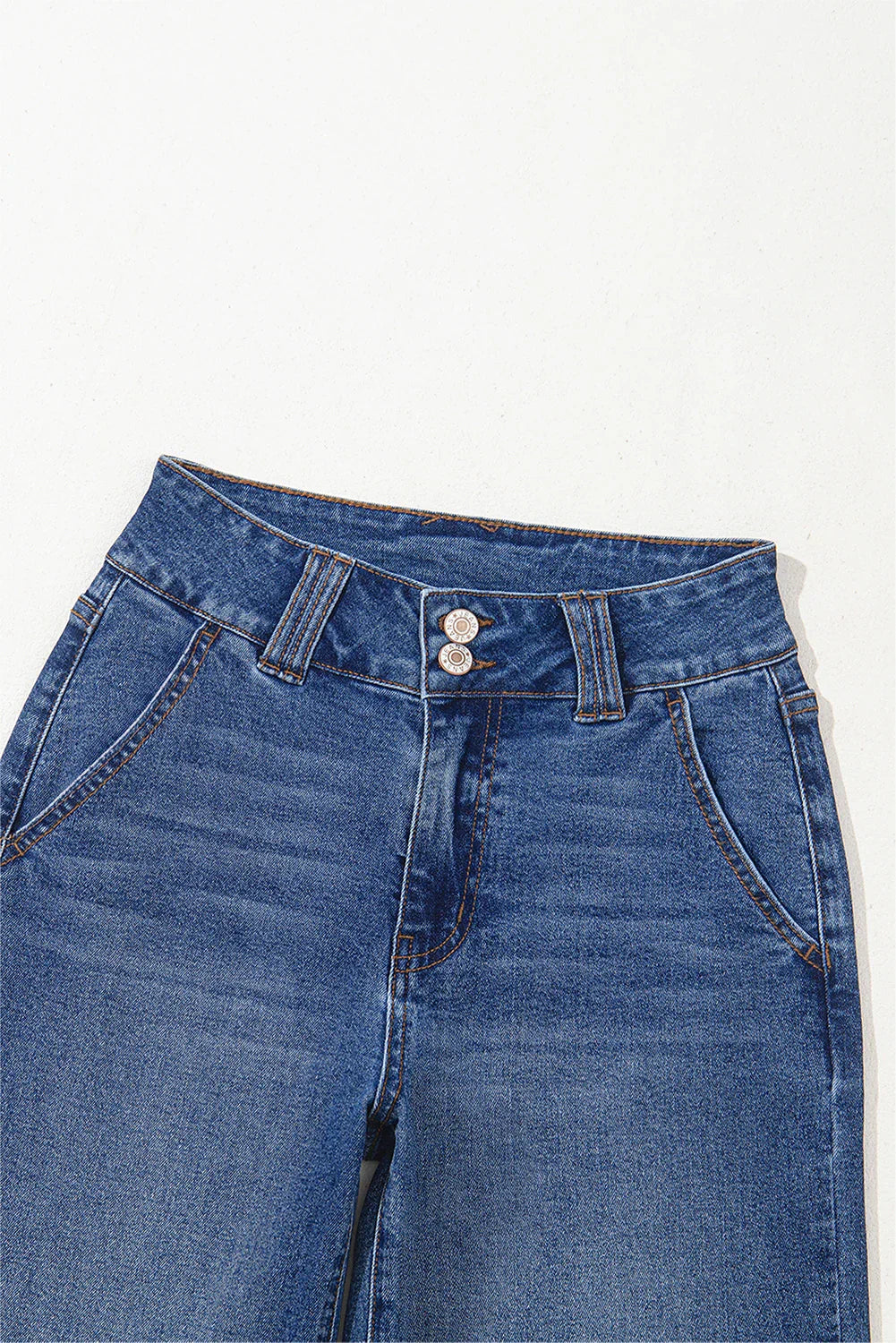 Ashleigh - Blue Double Button Zip Fly Straight Leg Jeans