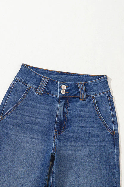 Ashleigh - Blue Double Button Zip Fly Straight Leg Jeans