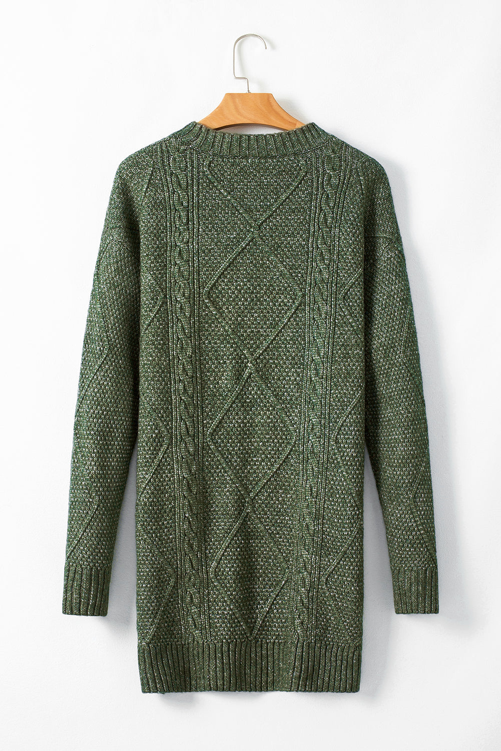 Cable Knit Sweater Dress - Green