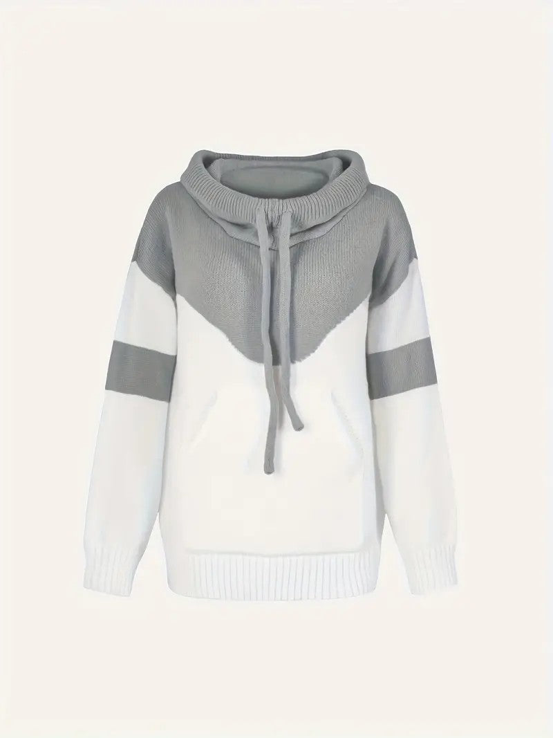 ✨Cozy Color Block Knit Hoodie with Drawstring Details (Final Days: Big Savings!!!)