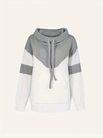 ✨Cozy Color Block Knit Hoodie with Drawstring Details (Final Days: Big Savings!!!)