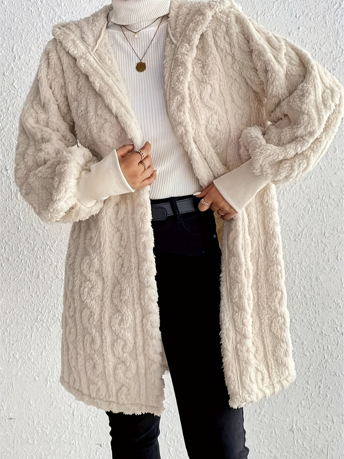 ✨Women's Plush Fleece Soft Midi-Length Jacket with Pockets