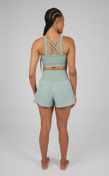 90 Degree by Reflex 2 PC Ribbed Seamless Strappy Bra and Woven Short