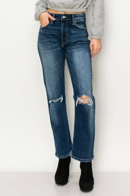 Ariel High Rise Stretch Distressed Straight Jeans