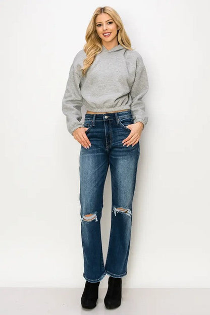 Ariel High Rise Stretch Distressed Straight Jeans