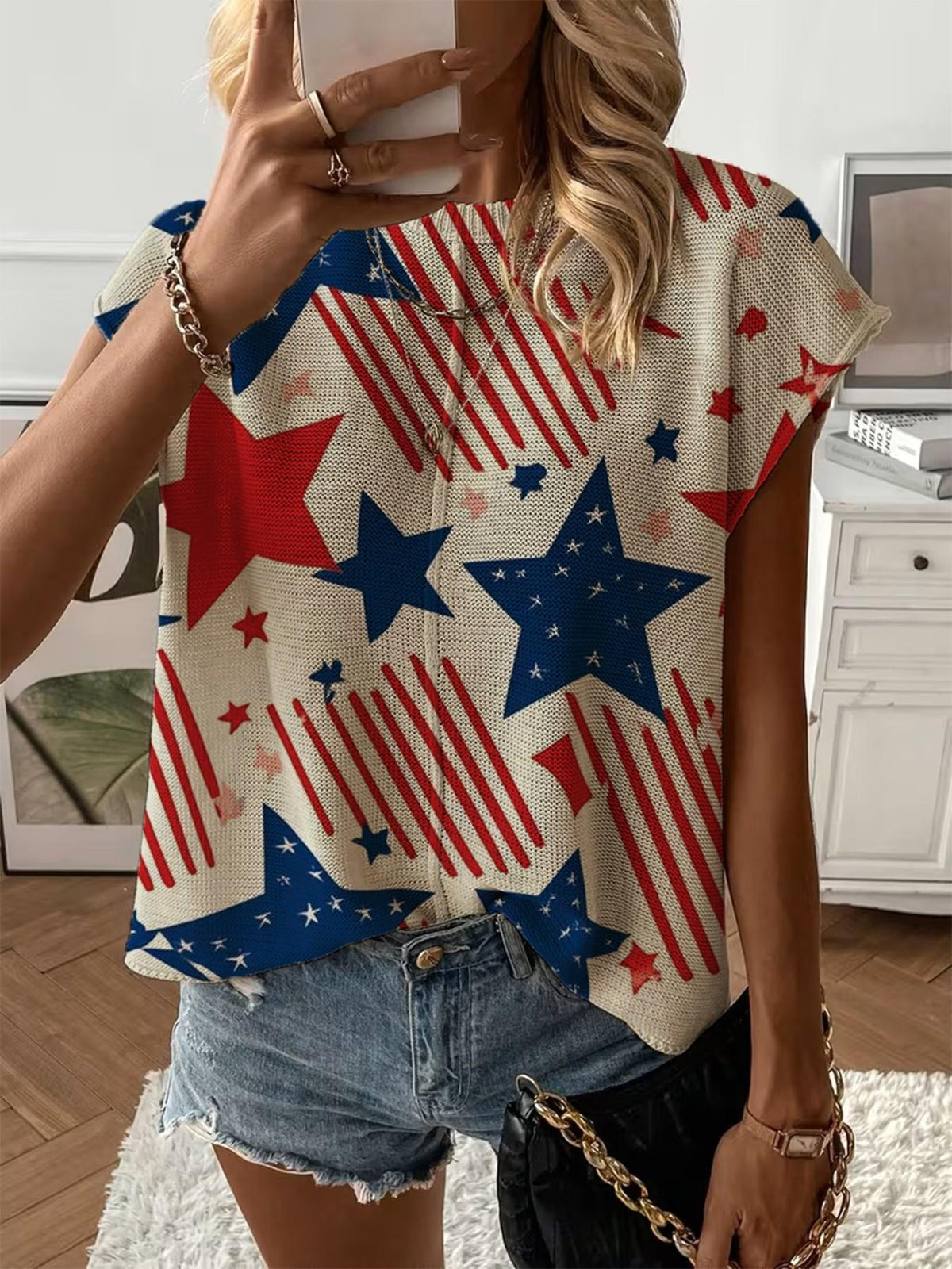 Women's Print Drop-Shoulder Knit Top