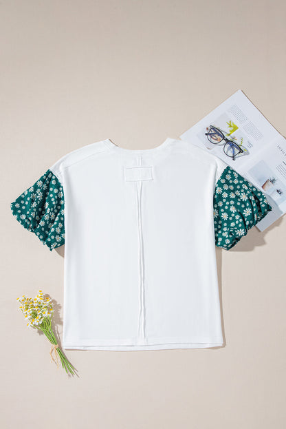 Threaded Pear Aileen Floral Puff Sleeve Oversized Top