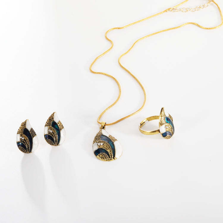 Water Drop Jewelry Set | High-Sense Teardrop Necklace & Earrings | Trendy Minimalist Crystal Bridal Set | Luxury-Label Statuesque Radiant Accessory | 2026 High-Fashion Emerald-Luxe Essential