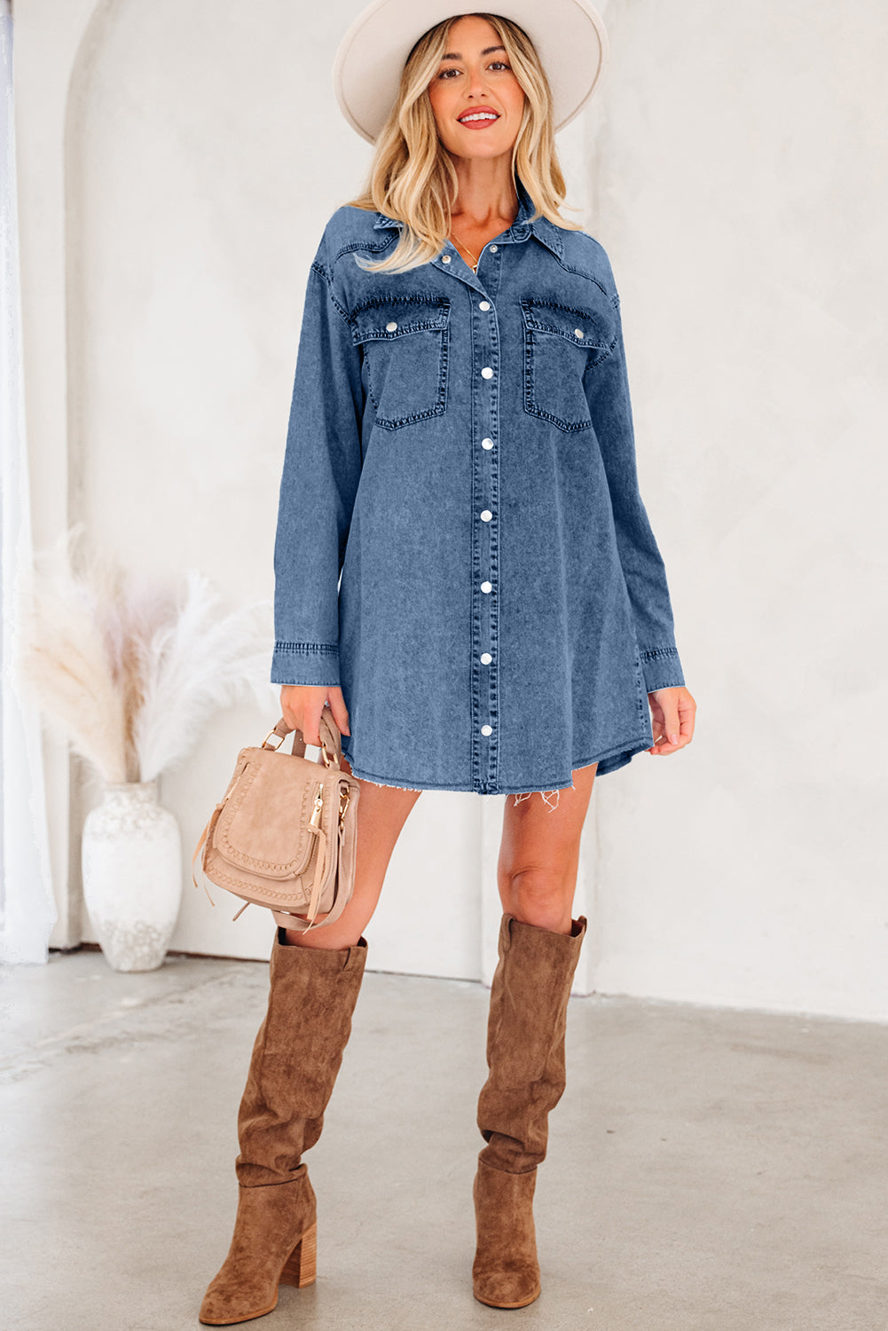 Threaded Pear Takina Raw Hem Loose Shirt