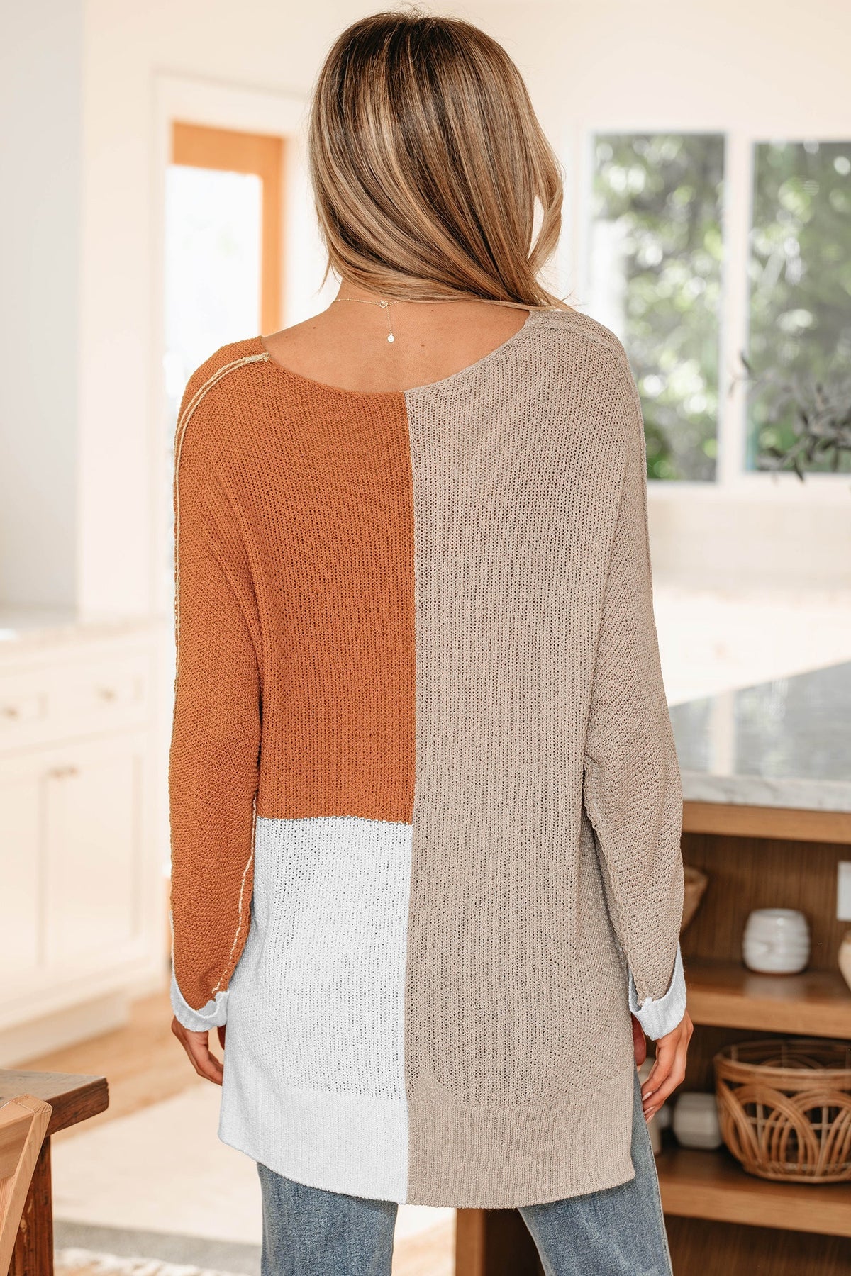 Threaded Pear Zendaya Block Knit Loose Sweater