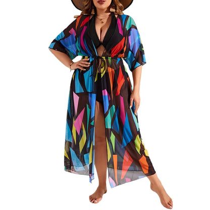 Colorful geometric printed swimsuit cover