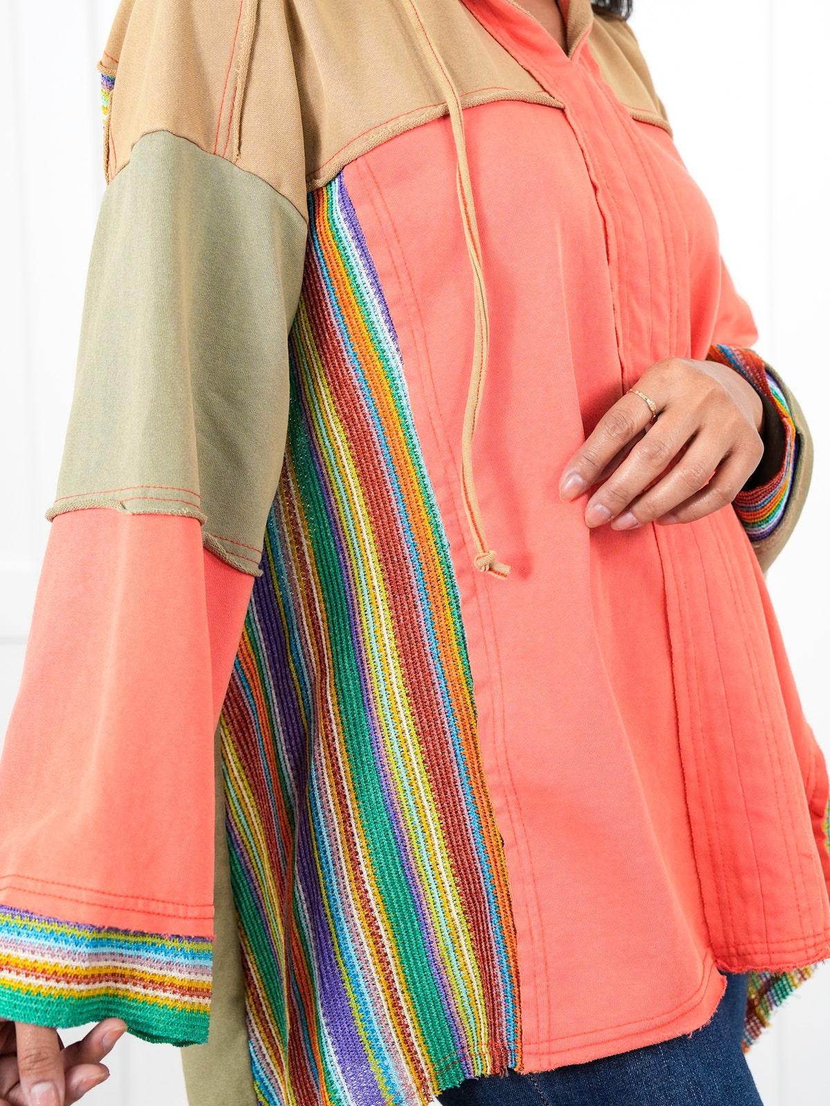 Hot Sale Colorblock Long Sleeve Top with Rainbow Crochet Details
