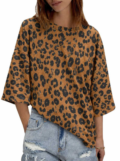 Oversized Drop Shoulder Zebra Print 3/4 Sleeve Casual Tee