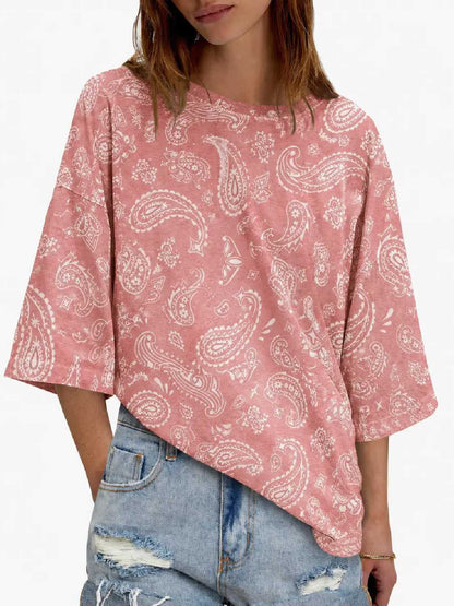 Oversized Drop Shoulder Zebra Print 3/4 Sleeve Casual Tee