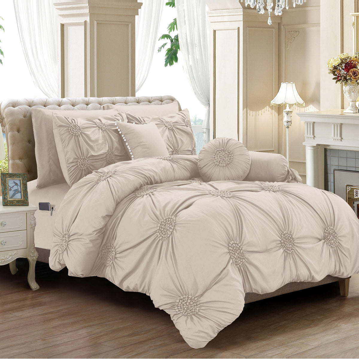 Elegant Comfort 10-Piece Sunflower Comforter Set - Includes 4-Piece Sheet Set with Double Sided Storage Pockets