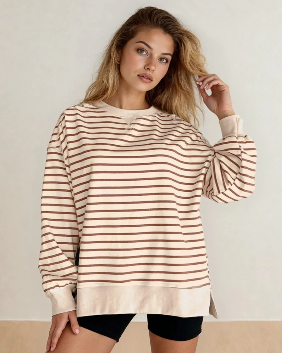 Celeste Stripe Ribbed Band Seam Detail Baggy Sweatshirt