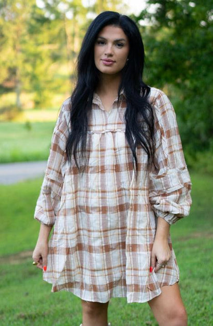 Threaded Pear Dana Plaid Babydoll Dress
