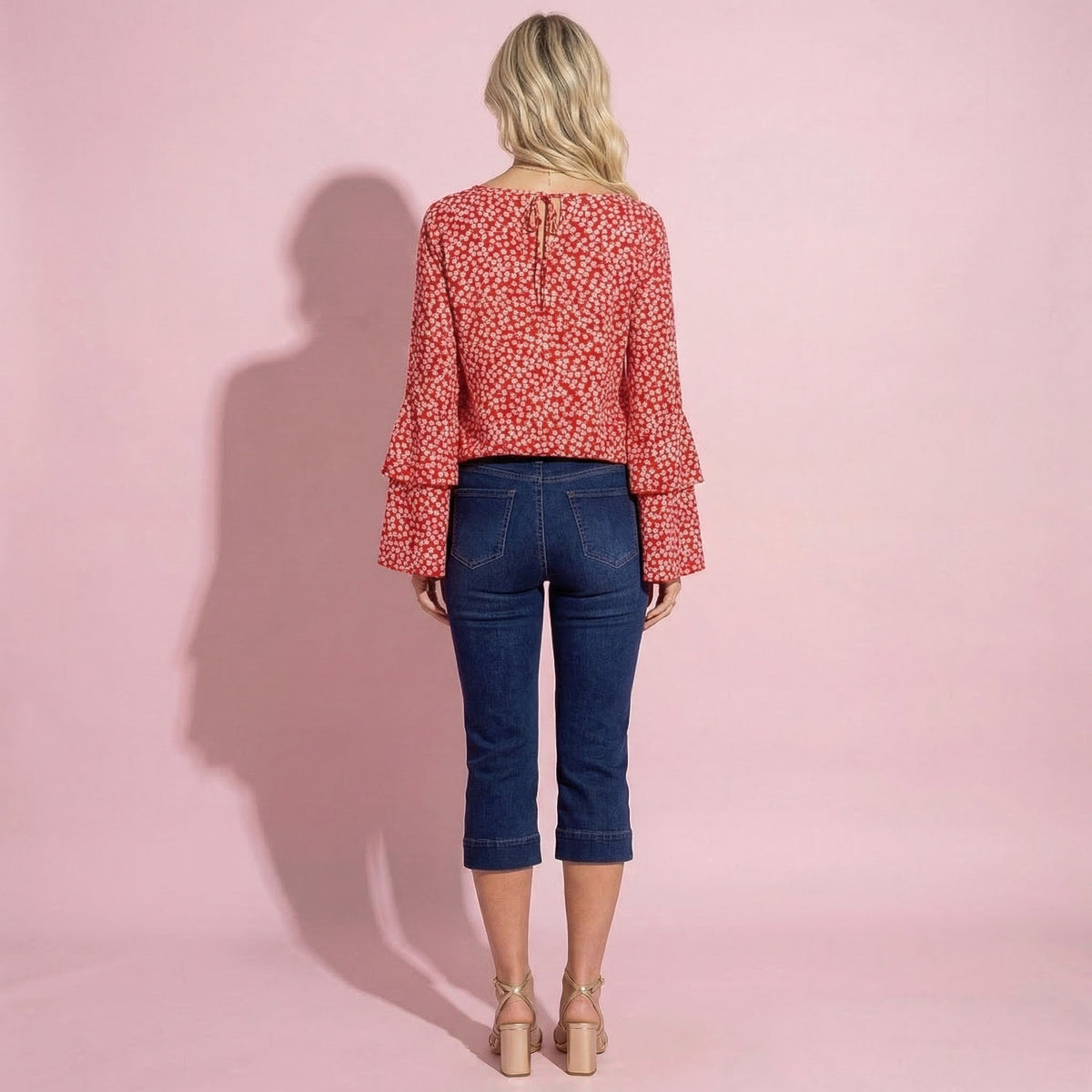 Soft Daisy V-Neck Bell Sleeve Blouse