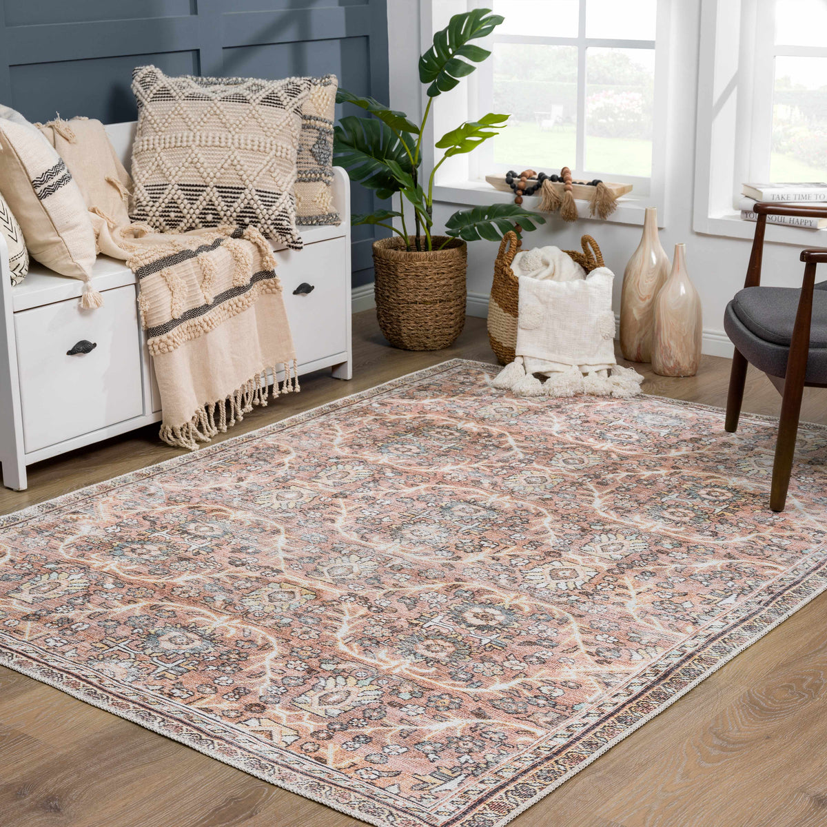 Flat Pile Urpi Red Washable Rug - Clearance