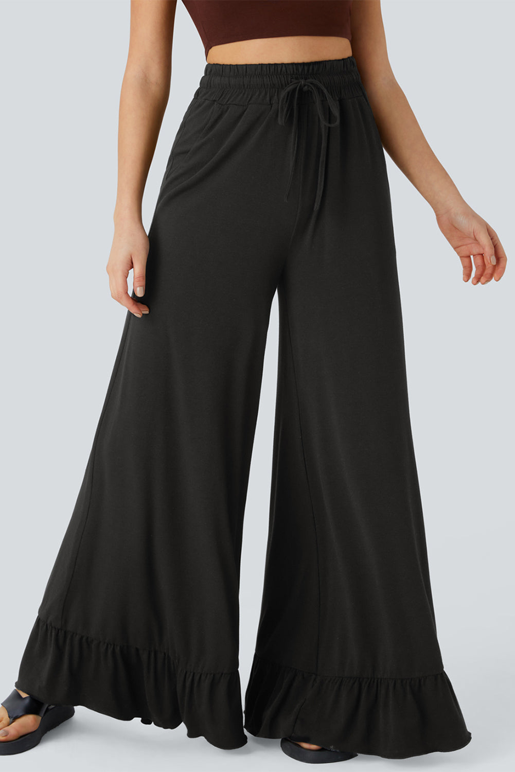 Freya Ruffled Wide Leg Pants with Pockets by Threaded Pear