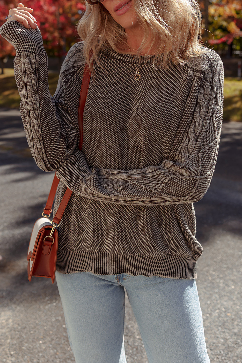 Threaded Pear Aria Knit Sleeve Casual Sweater