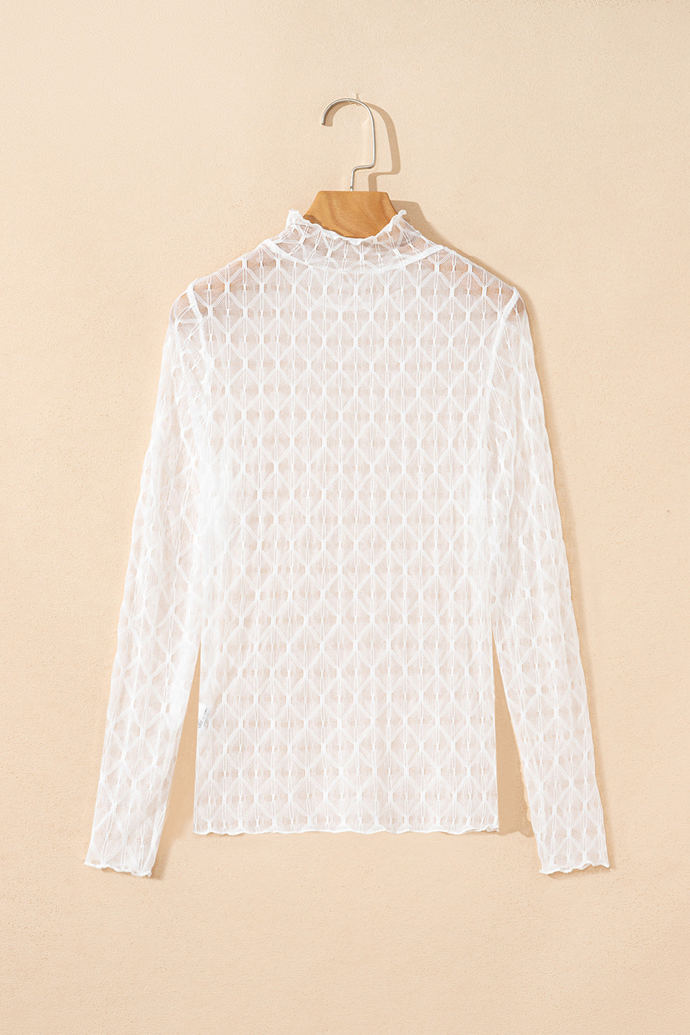 Threaded Pear Ruth Sheer Mesh Patterned Lettuce Trim Top