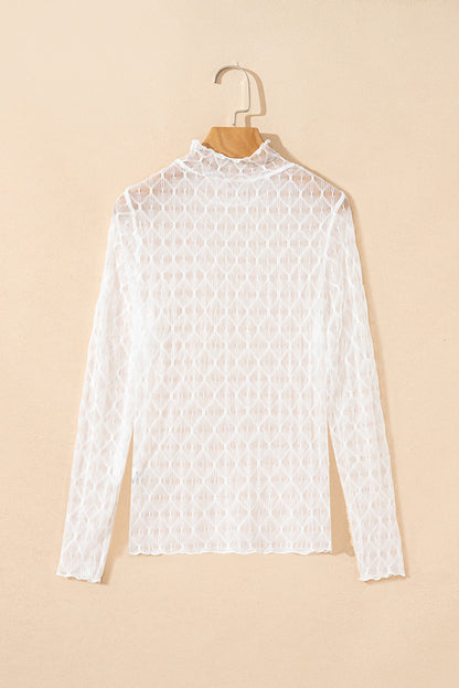 Threaded Pear Ruth Sheer Mesh Patterned Lettuce Trim Top
